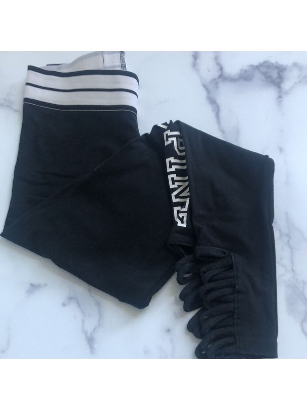 Victoria Secret PINK Leggings Black White Logo Cut-out Design Size S